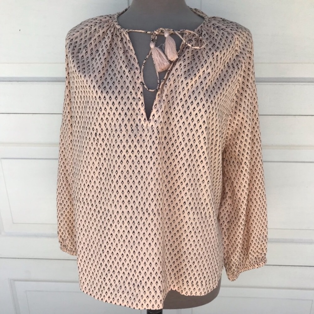 Cleobella Cream and Black Printed Peasant Blouse
